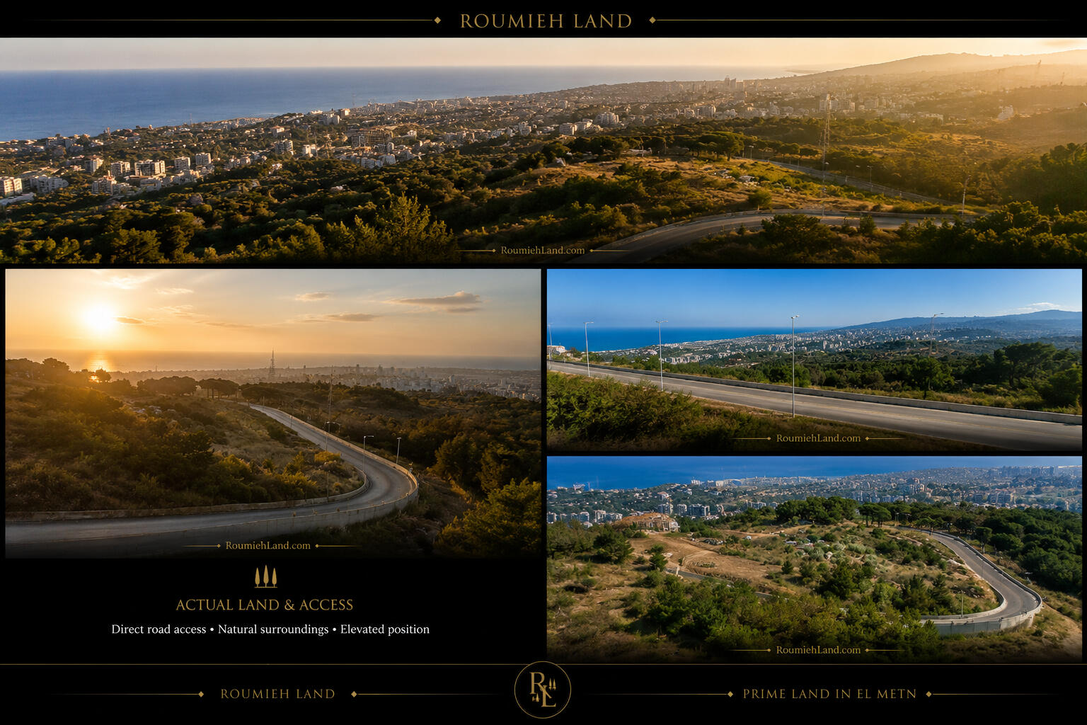 Panoramic hillside land views and direct road access in Roumieh El Matn Lebanon Premium hillside land with Mediterranean views and road access in Roumieh Lebanon