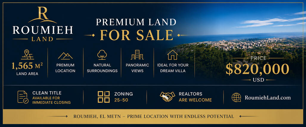 Roumieh Land for Sale Prime Roumieh hillside land with panoramic sea views and villa development potential